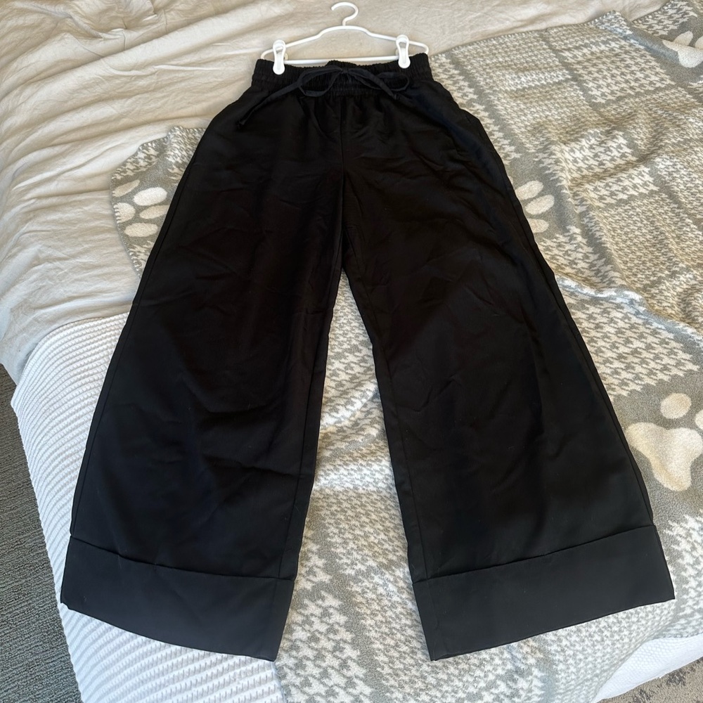 Open edit black wide legged cuffed pants size S